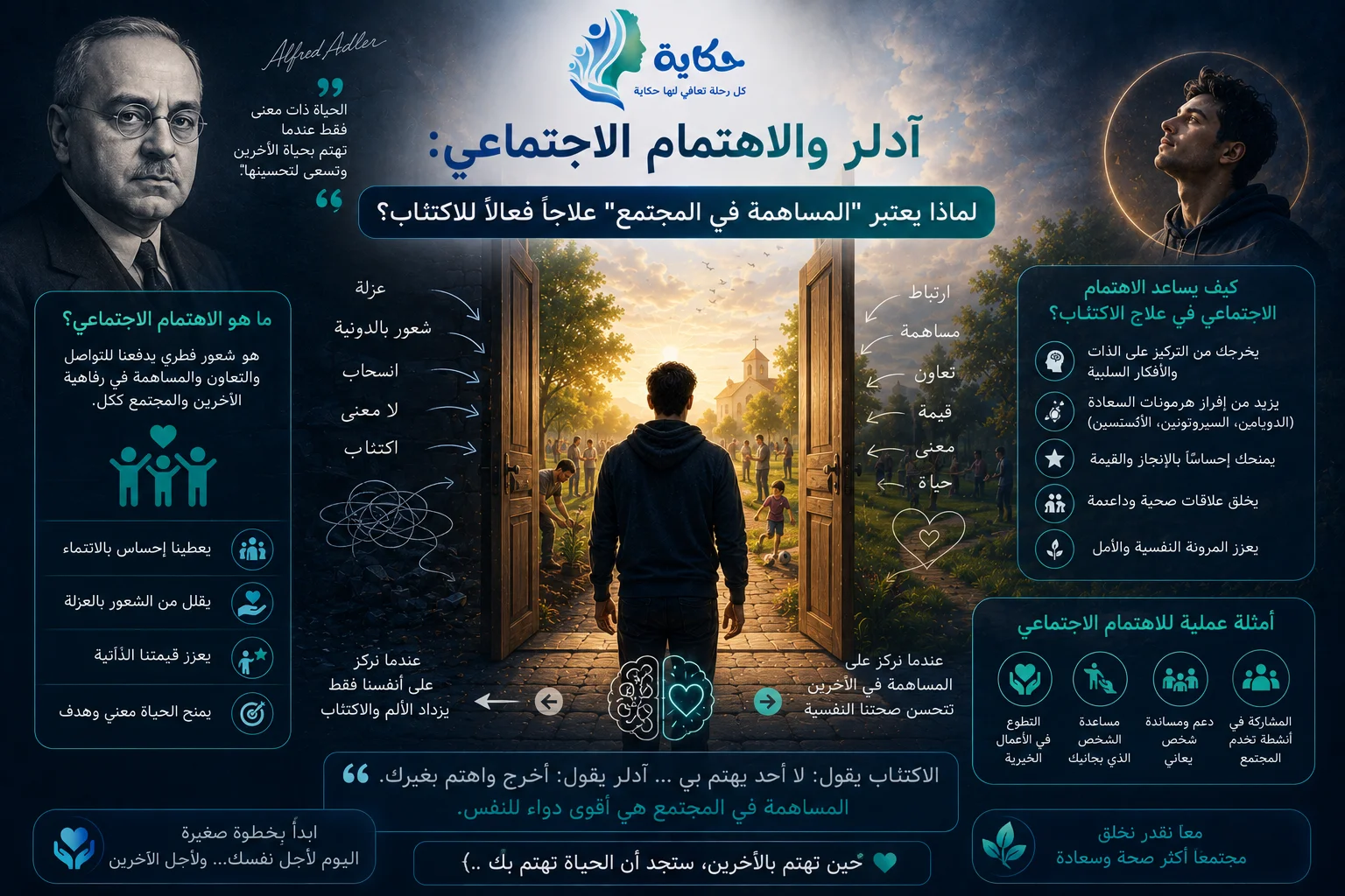آدلر والاهتمام الاجتماعي: لماذا يعتبر "المساهمة في المجتمع" علاجاً فعالاً للاكتئاب؟