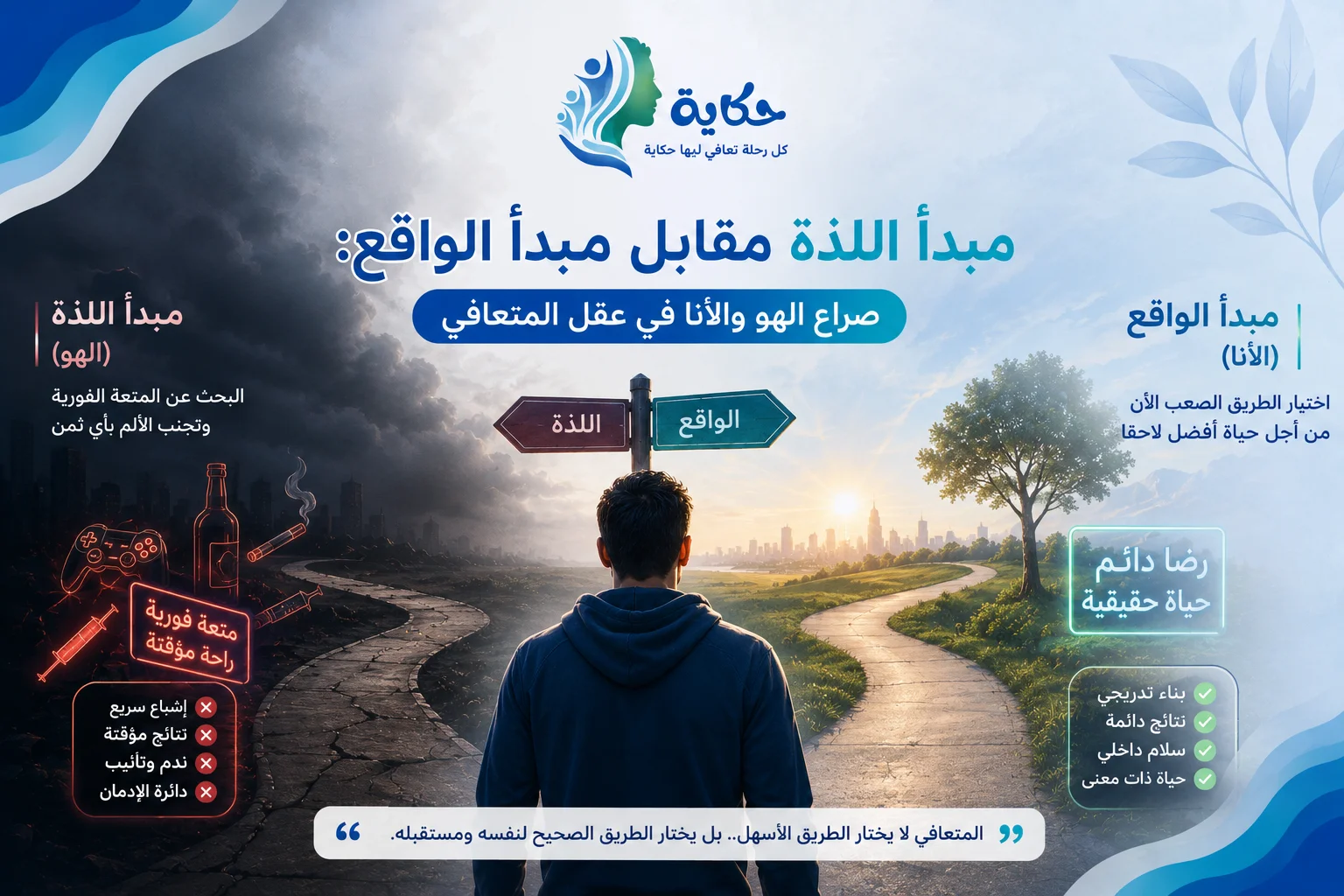 مبدأ اللذة مقابل مبدأ الواقع: صراع الهو والأنا في عقل المتعافي