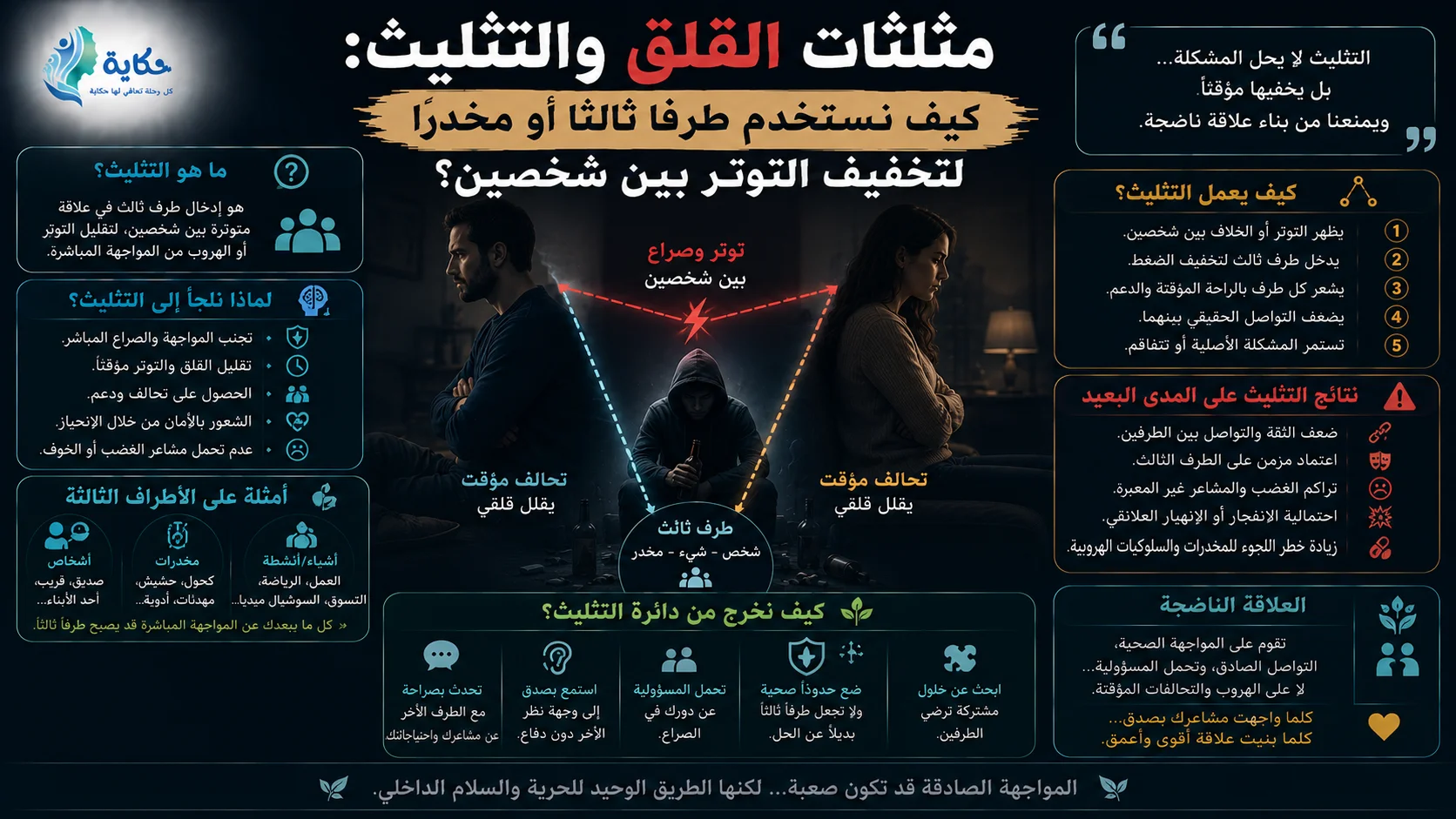 مثلثات القلق والتثليث: كيف نستخدم طرفًا ثالثًا أو المخدر لتخفيف التوتر بين شخصين؟